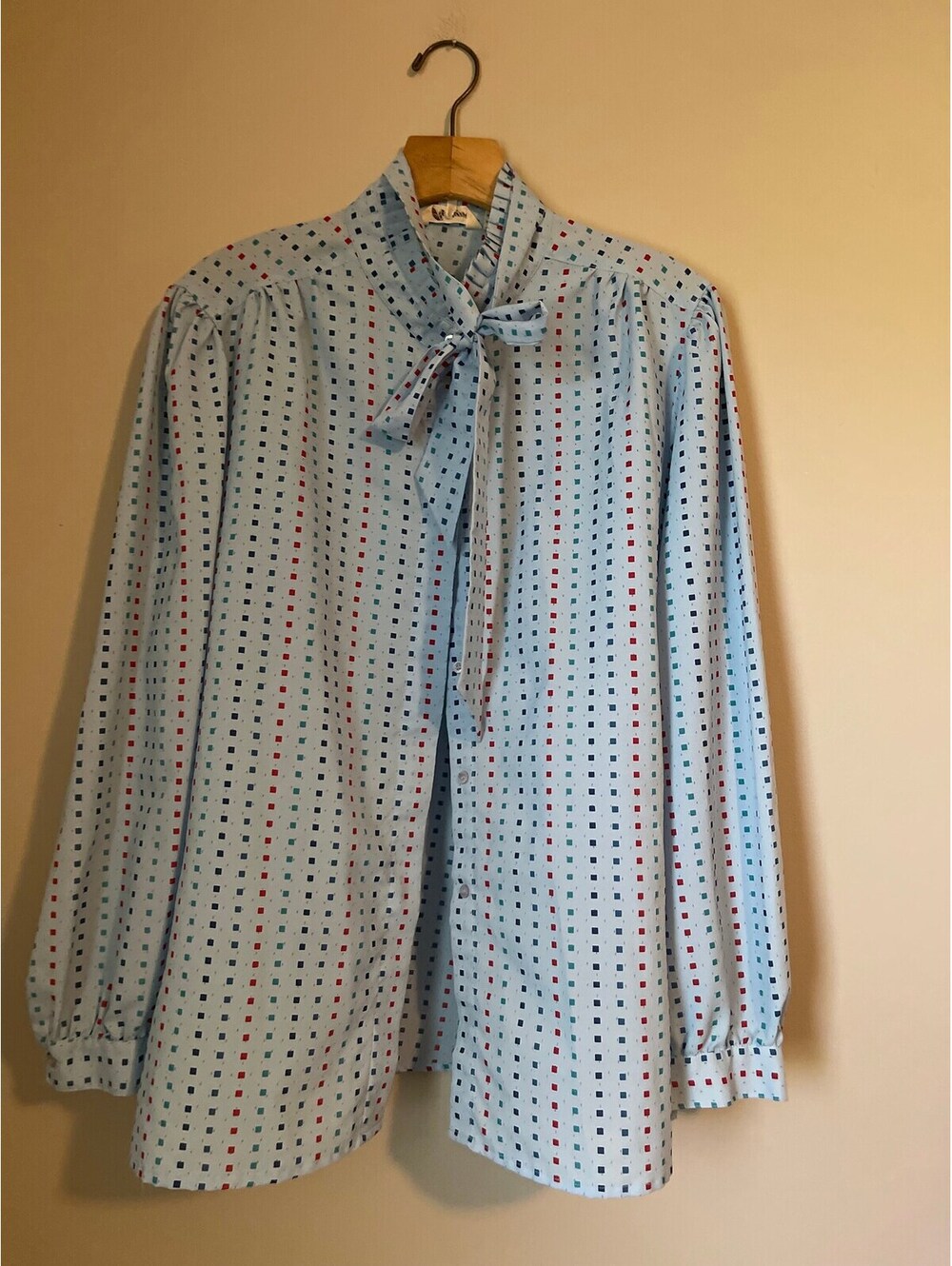Vintage Tie Scarf blouse Secretary Geek office large